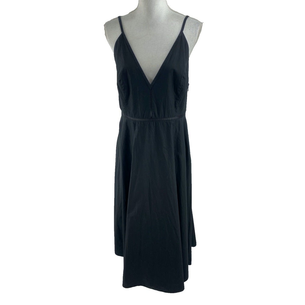 COS Cobalt Blue Cotton Poplin Midi Dress 42/8 Plunge V Neck Full Skirt Open Back